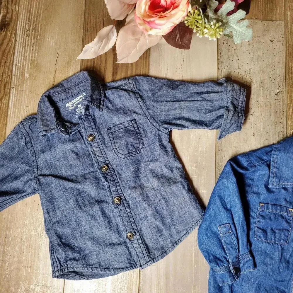 Chambray Blue Denim Baby Boy Button Down Shirt Bundle Size 6m NWOT